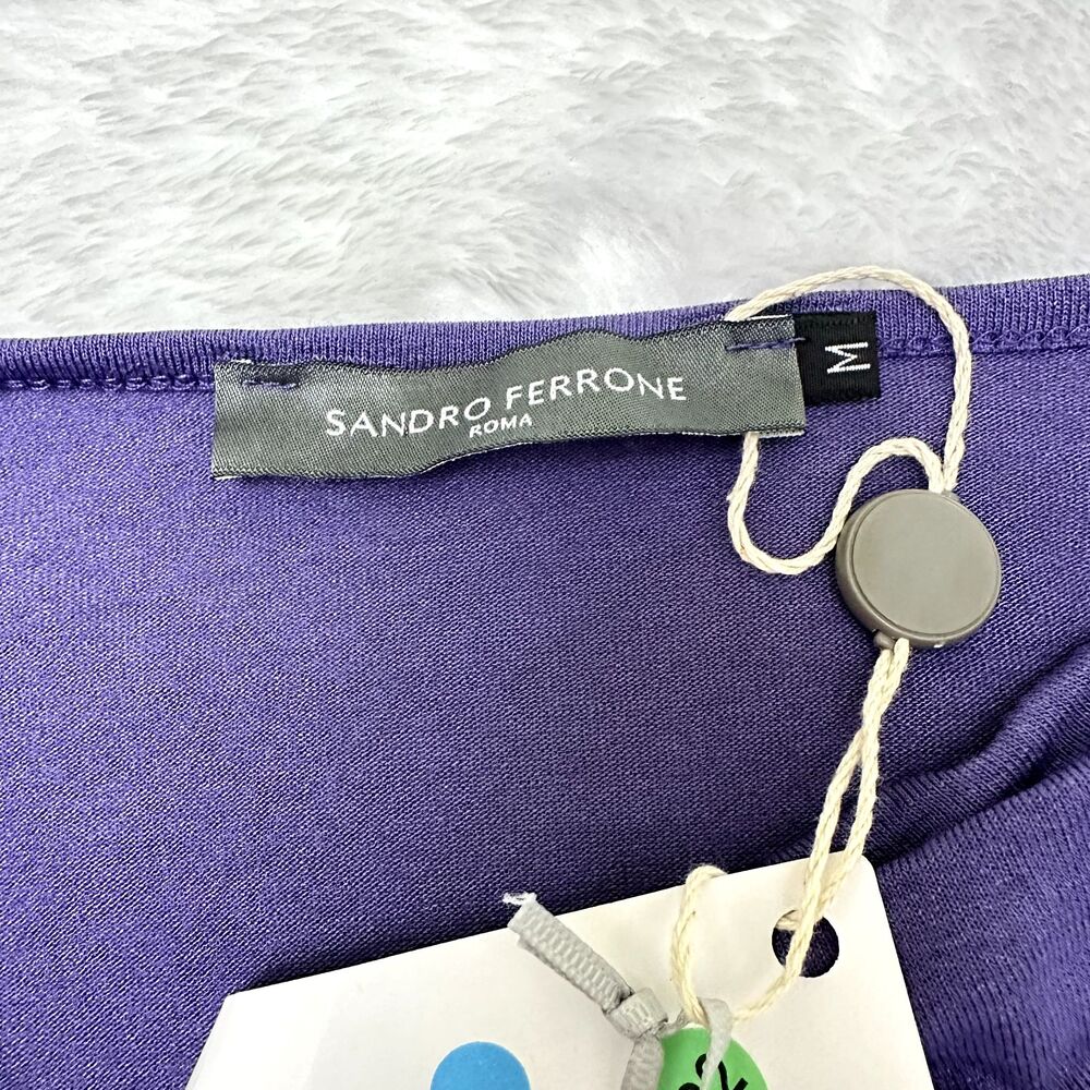 New SANDRO FERRONE Womens Purple Cowl Neck Tee-Shirt Soft Top Sz M Made in Italy - Picture 7 of 10